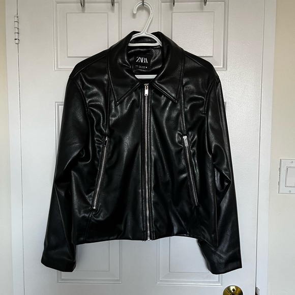 Zara Black Faux Leather Zip-Up Jacket - Picture 7 of 10